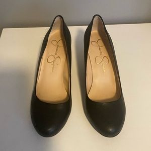 Jessica Simpson black leather wedges
